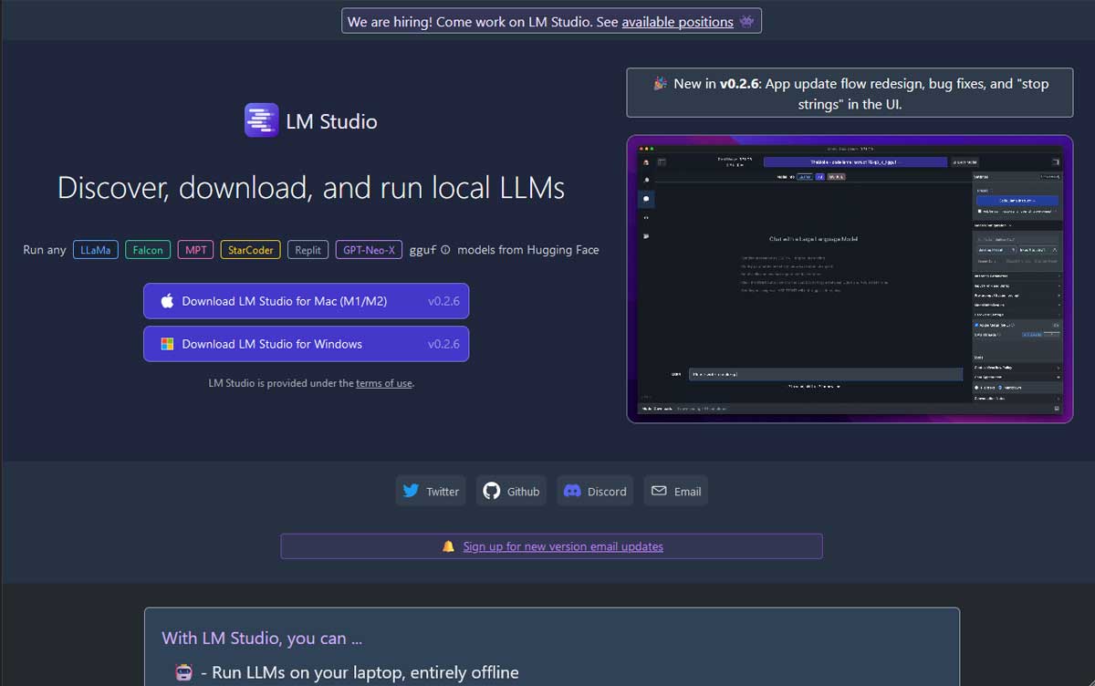 lmstudio.ai page screenshot from October 19, 2023